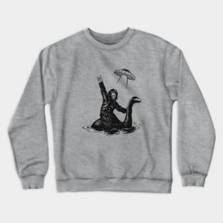 Bigfoot riding the Loch Ness monster with a UFO Crewneck Sweatshirt